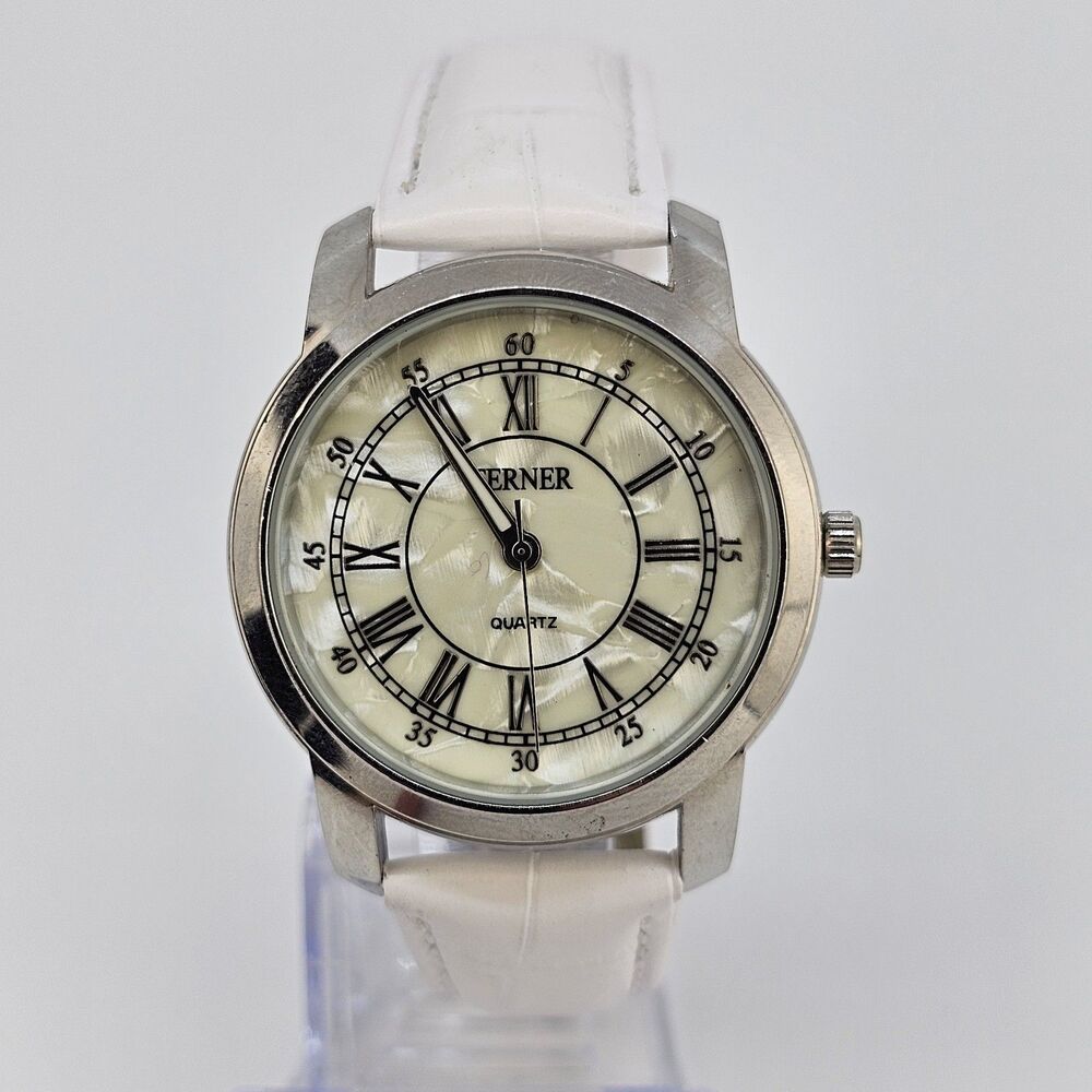 Terner Women's Watch 38MM Cream Dial New White Leather Bands New Battery‎